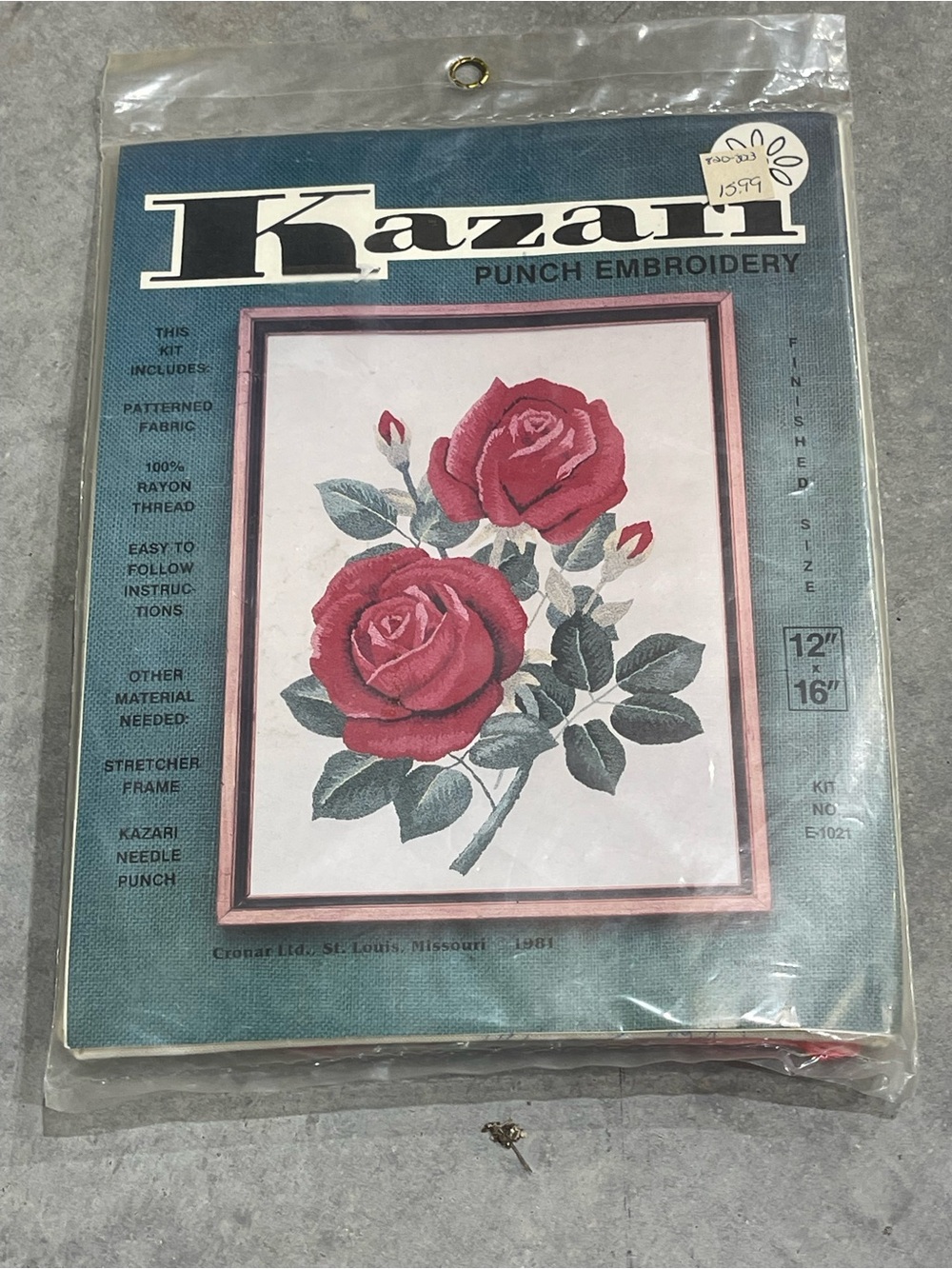 Vtg 1981 Kazari Red Rose Punch Embroidery Kit Made USA 8X10 Sealed E-1021 Kit